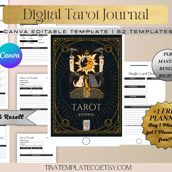 PLR Digital Tarot Journal Master Resell Rights, Daily Card Reading, Tarot Spreads, Tarot Workbook Notebook Planner, Witch Grimoire Deck