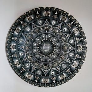 Original Gray Ombre Wood Mandala: 22&quot; Spiritual Wall Art