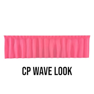 May include: A pink curtain with a wave-like pattern. The text "CP WAVE LOOK" is printed below the curtain.
