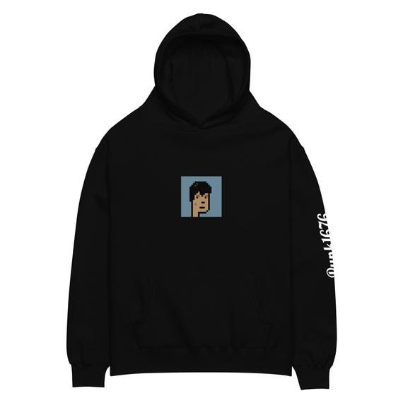 Punk1676 Oversized Hoodie - Front & Left Sleeve Graphic Print, Black
