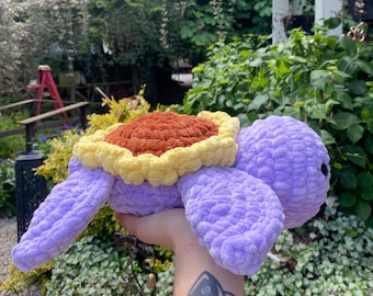 Crochet Sunflower Turtle Plush – Handmade Amigurumi Stuffed Animal – Cute Turtle Toy – Flower Turtle Gift