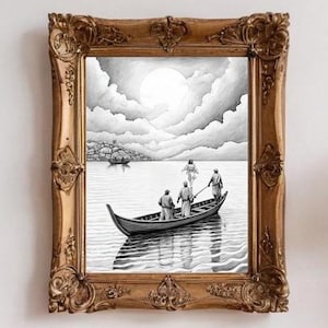 Walk on Water (Jesus & peter), DIGITAL PRINT!!, Jesus Art, Bible Art, WALL Art, Bible Sketches
