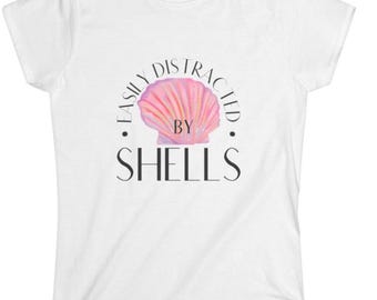 Easily Distracted by Shells Tee: Women's Pink Seashell Graphic T-Shirt