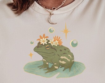 Mystical Frog Tee | Magical Toad T-Shirt |  Bubbles on Lily Pad Short Sleeve Tshirt