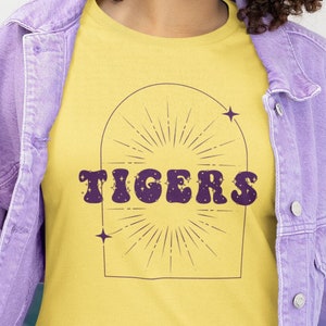 Celestial Tigers Tee | Retro Gold and Purple Louisiana T-shirt | Vintage Aesthetic LSU LA Team Sports Fan Shirt