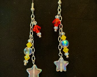 SCVNGRZ Yellow and Orange Crystal Twinkle Star Earrings