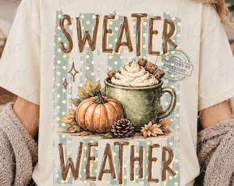 Sweater Weather Fall Coffee Striped PNG, Autumn Coffee Lover PNG, Cozy Season Sublimation Design, Pumpkin Latte Png ORIGINAL