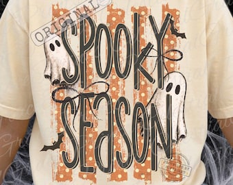 Spooky Season Striped Halloween Ghost PNG, Coquette Halloween Shirt Design, Trendy Fall Ghost Sublimation PNG ORIGINAL Do Not Copy