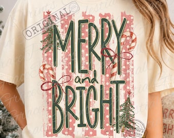 Merry And Bright Trendy Stripes Christmas Tree PNG, Christmas PNG, Pink  Polkadot Tree Png, Holiday Shirt Design Preppy ORIGINAL Do Not Copy