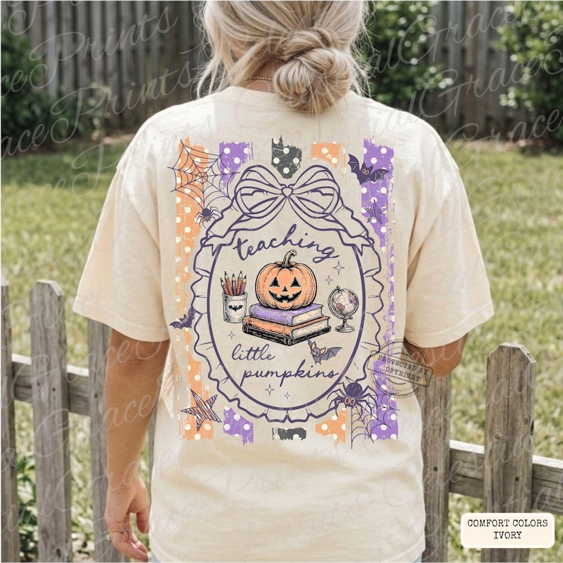 Lärande små pumpor Halloween-lärare PNG-design, kuslig lärare randig PNG, kokett höst digital nedladdning ORIGINAL Kopiera inte bild 3