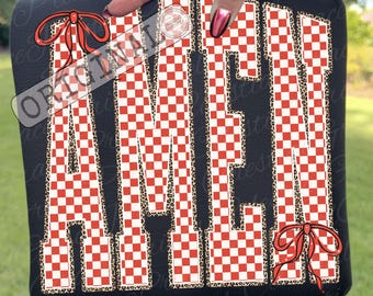 Retro geruite Amen png, luipaardprint flirt Faith png, religieus png, Valentijnsdag Faith Amen shirt grafisch ORIGINEEL