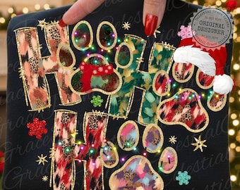 Ho Ho Ho Hundepfote PNG • Faux Glitter Hund Mama Weihnachten PNG • Preppy Haustierliebhaber Urlaub Digitaler Download • Festliche Tierdruck Sublimation