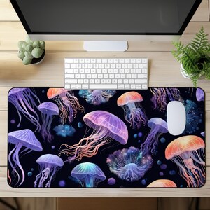 Unter dem Meer Jellyfish Schreibtischmatte, Bürodeko Schreibtischmatte, erweiterte Tastatur Matte, Qualle XL Mousepad, Gamer Geschenk Schreibtischunterlage, Quallen Matte