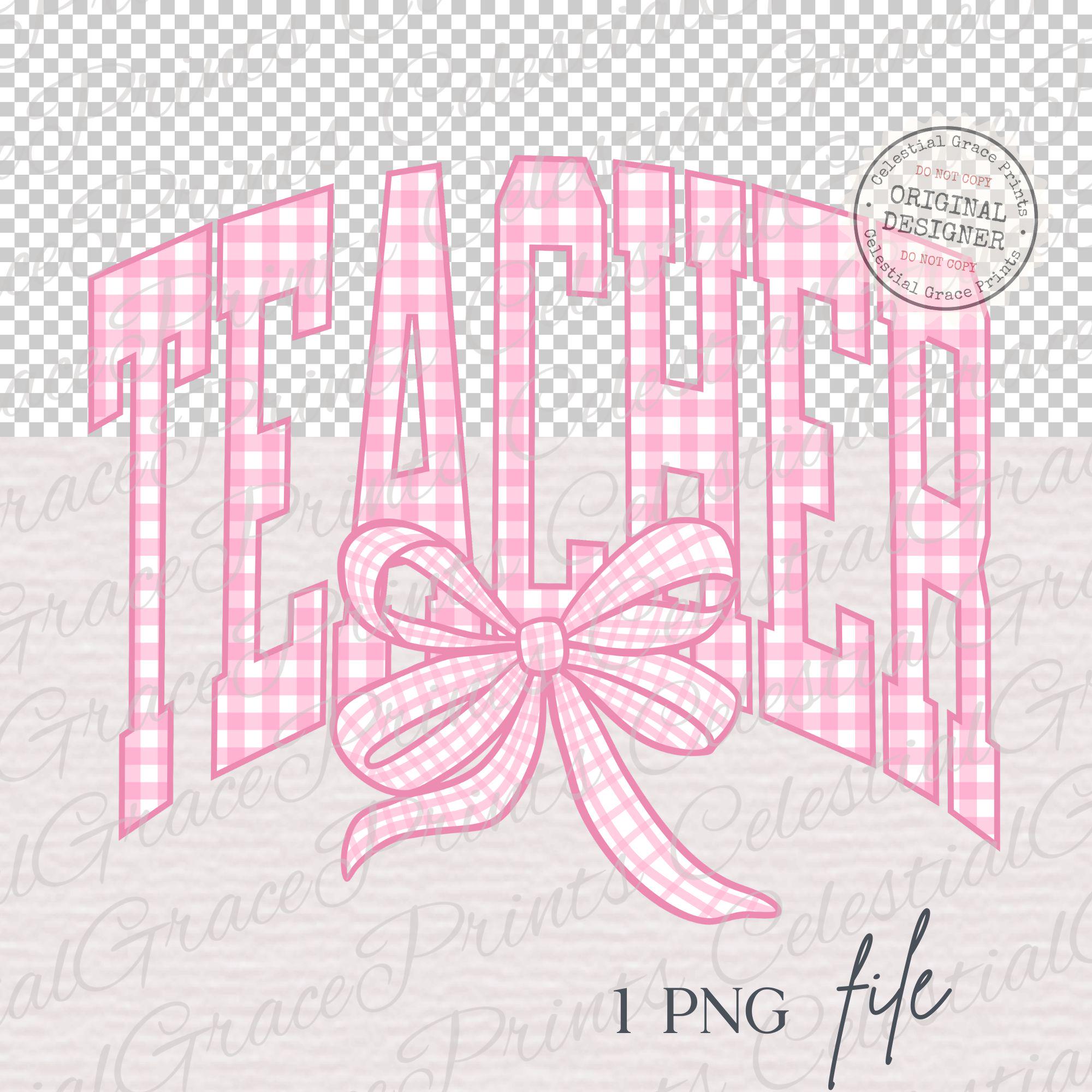 Pink Gingham Teacher PNG, Coquette Bow Teacher Design, Preppy Pink ...