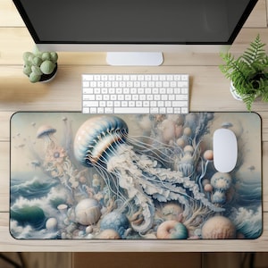 Unter dem Meer Jellyfish Schreibtischmatte, Bürodeko Schreibtischmatte, erweiterte Tastatur Matte, Qualle XL Mousepad, Gamer Geschenk Schreibtischunterlage, Quallen Matte