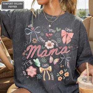 Preppy Mother's Day Mama Coquette PNG • Mama Floral PNG Design • Mama Bow Doodle Digital Download Sublimation Design image 1