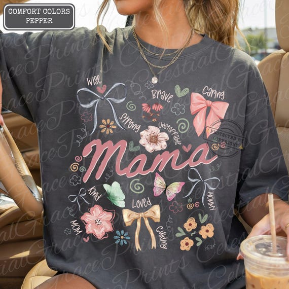 Preppy Mother's Day Mama Coquette PNG • Mama Floral PNG Design • Mama Bow Doodle Digital Download Sublimation Design