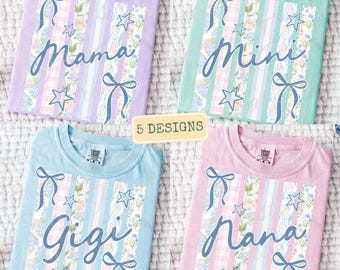 Mama, Mini, Nana, Gigi, Aunt Trendy Floral Stripes PNG Bundle, Coquette Preppy Mama Design, Mother's Day Mommy & Me Design ORIGINAL