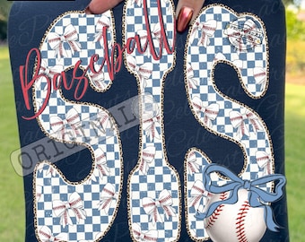 Baseball Sis PNG, Coquette Baseball Shirt Design, Checkered Bow Baseball PNG, Sports Cheer Sister Game Day Digital Download ORIGINAL
