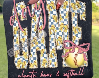 Softball Game Day PNG, Coquette Softball Shirt Design, Checkered Bow Softball PNG, Sports Mom Game Day Digital Download ORIGINAL