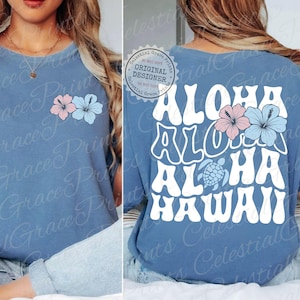 Aloha Hawaii PNG, Diseño retro de hibisco, Gráfico de vacaciones en la playa, Arte tropical de verano, Descarga digital para camisetas ORIGINAL