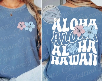Aloha Hawaii PNG, Diseño retro de hibisco, Gráfico de vacaciones en la playa, Arte tropical de verano, Descarga digital para camisetas ORIGINAL