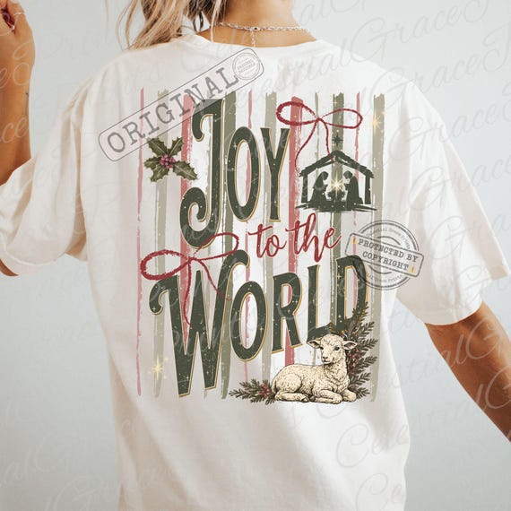 Joy To The World Trendy Striped Christmas PNG, Nativity Coquette Christmas Sublimation Design, Holiday Shirt Preppy PNG ORIGINAL Do Not Copy