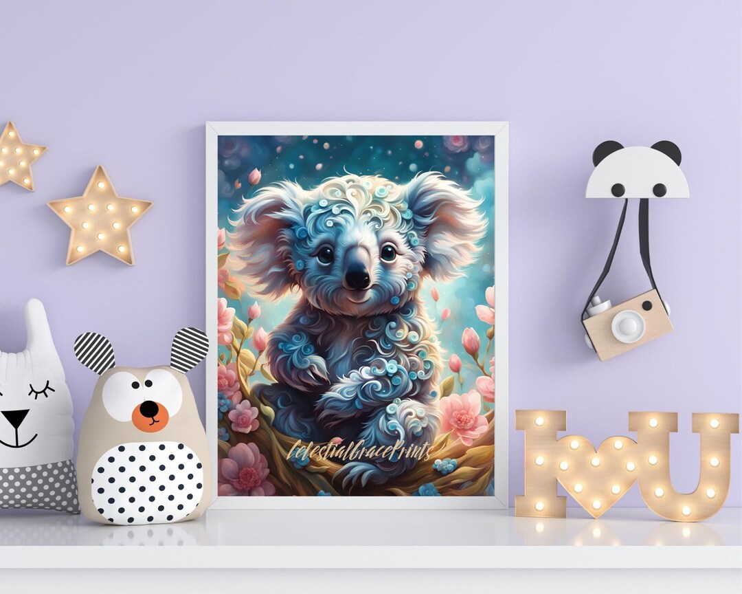 PRINTABLE Fantasy Cute Koala Bear Digital Print Wall Art, Kids Room