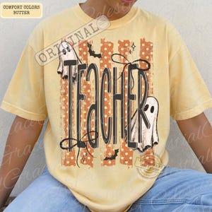 Fantasma de profesor de Halloween PNG, Diseño de camiseta de profesora espeluznante coqueta PNG, Sublimación de profesora fantasma a rayas ORIGINAL No copiar imagen 8