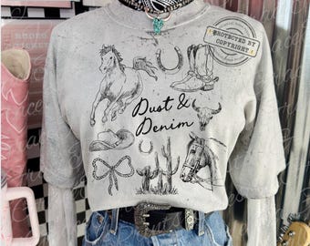 Dust & Denim PNG, Western Cowgirl Graphic, Tattoo Style Horse Design, Texas Western Digital Download, Horse Lover PNG ORIGINAL