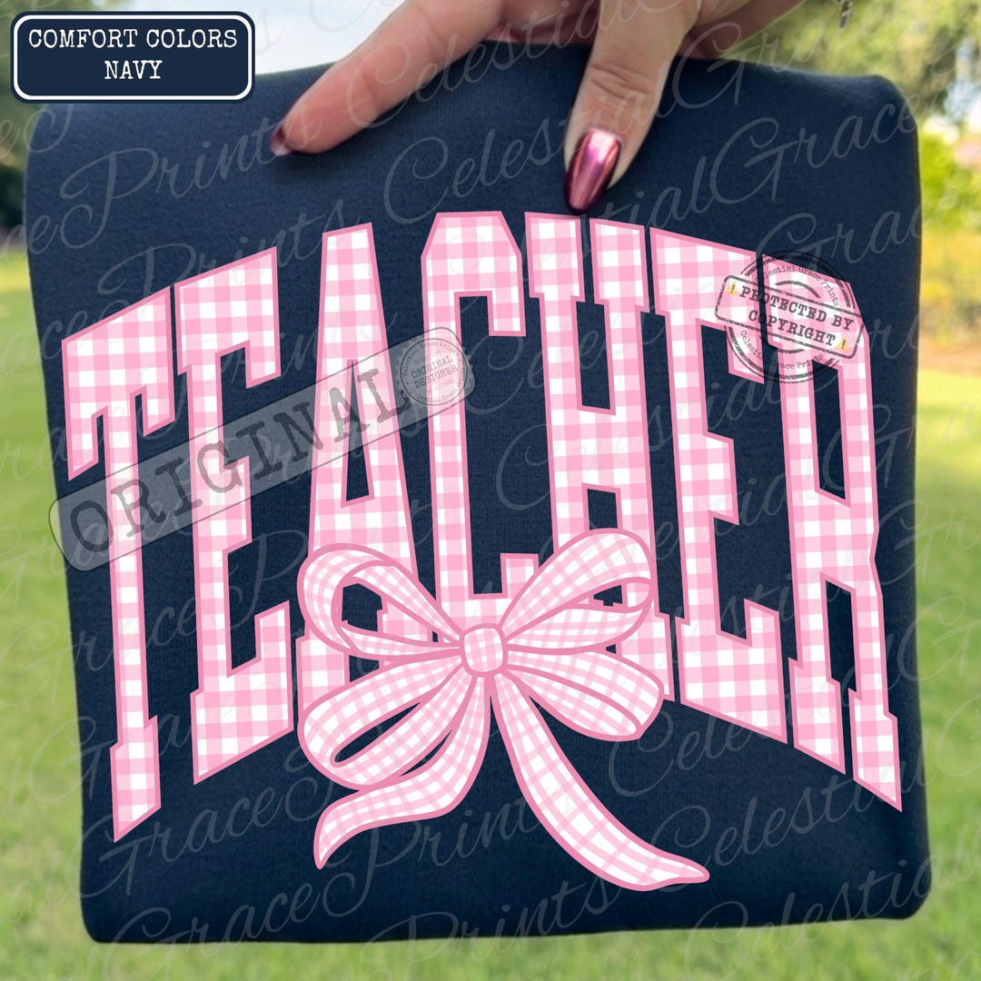 Pink Gingham Teacher PNG, Coquette Bow Teacher Design, Preppy Pink ...