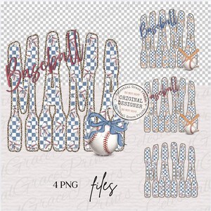 Baseball Mom PNG, Coquette Baseball Shirt Design, Checkered Bow Baseball PNG, Sports Cheer Mom Game Day Digital Download ORIGINAL image 3
