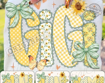 Sunflower Preppy Coquette Mother's Day Gigi, Mama, Aunt, Mini, Mimi PNG Bundle • Preppy Lace Bow Digital Download, Trendy Summer Mimi PNG