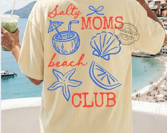 Salty Moms Beach Club PNG | Trendy Beach Mom Shirt Design | Summer Vacation Graphic | Coastal Mom Line Art Digital Download ORIGINAL