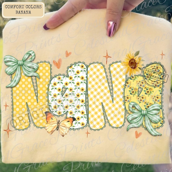 Nana Sunflower Preppy Coquette Mother's Day PNG • Preppy Lace Bow Digital Trendy Summer Grandma PNG