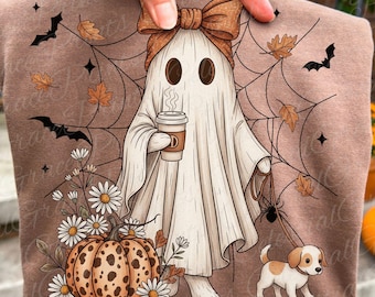 Halloween Dog Mom PNG • Fall Ghost Walking Dog Digital Download • Spooky Season Sublimation Clipart