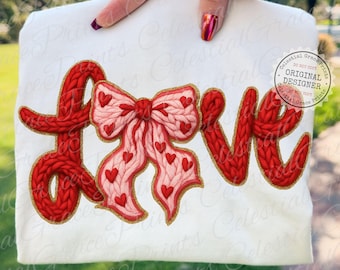 Día de San Valentín AMOR PNG • Textura de hilo de punto falso San Valentín PNG • Lazo de ganchillo Coquette Descarga digital • Sublimación rosa roja ORIGINAL