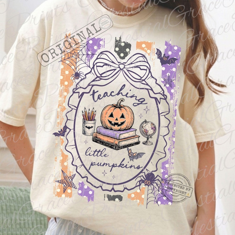 Lärande små pumpor Halloween-lärare PNG-design, kuslig lärare randig PNG, kokett höst digital nedladdning ORIGINAL Kopiera inte bild 6