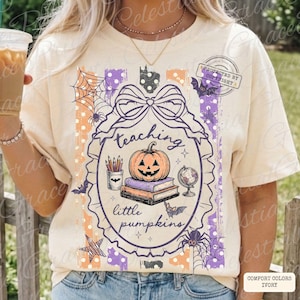 Lärande små pumpor Halloween-lärare PNG-design, kuslig lärare randig PNG, kokett höst digital nedladdning ORIGINAL Kopiera inte bild 8