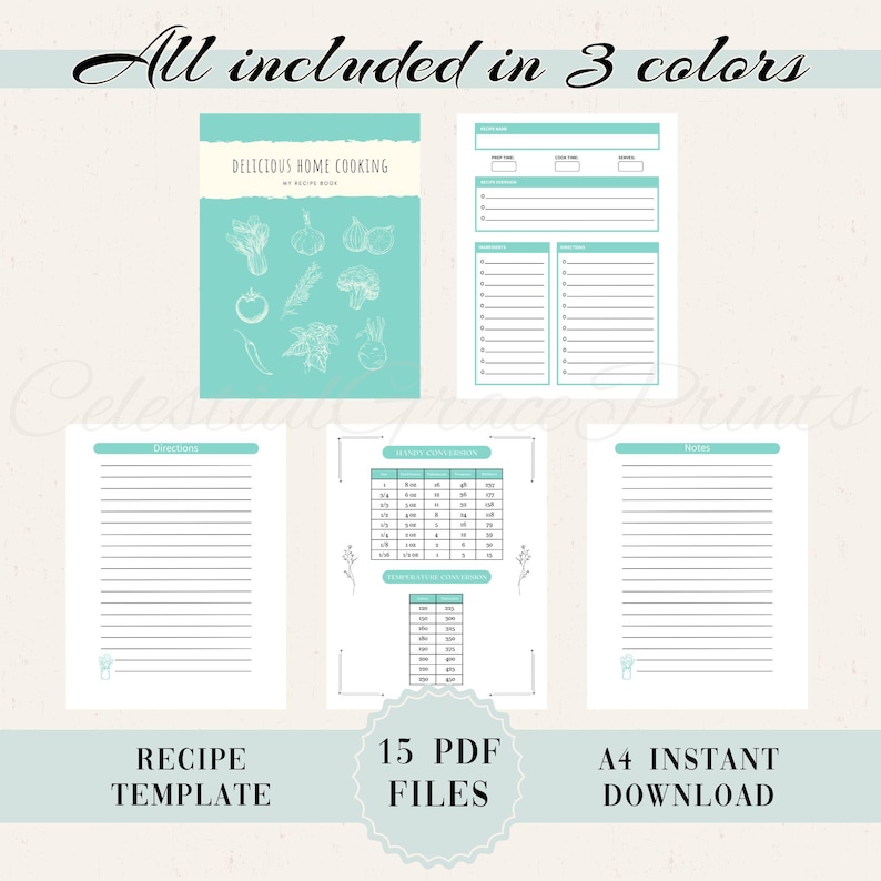 Printable Recipe Pages: Blank Recipe Binder Sheets (digital Download ...