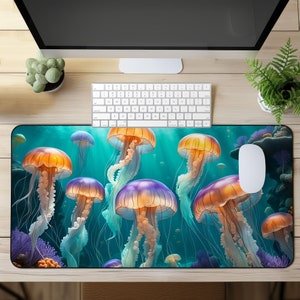 Unter dem Meer Jellyfish Schreibtischmatte, Bürodeko Schreibtischmatte, erweiterte Tastatur Matte, Qualle XL Mousepad, Gamer Geschenk Schreibtischunterlage, Quallen Matte