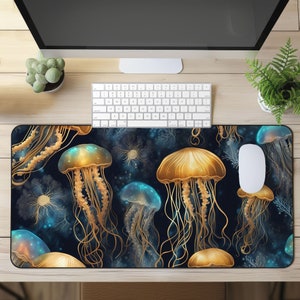 Unter dem Meer Jellyfish Schreibtischmatte, Bürodeko Schreibtischmatte, erweiterte Tastatur Matte, Qualle XL Mousepad, Gamer Geschenk Schreibtischunterlage, Quallen Matte