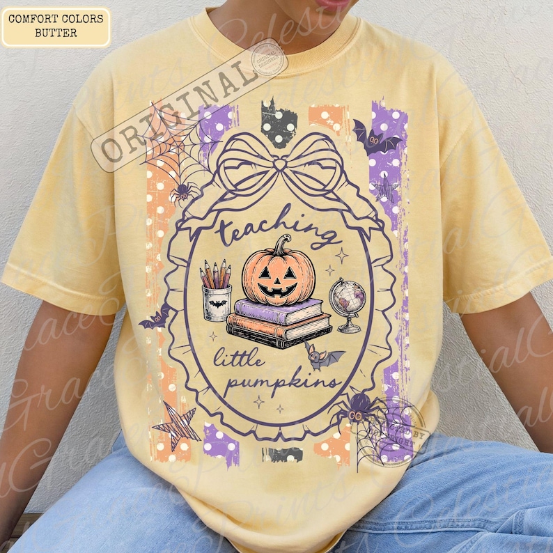 Lärande små pumpor Halloween-lärare PNG-design, kuslig lärare randig PNG, kokett höst digital nedladdning ORIGINAL Kopiera inte bild 9