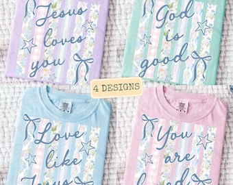 Christian PNG Bundle | Coquette Floral Stripe Designs | Jesus Quotes PNG | Faith Shirt Bundle | Religious Summer Png Set ORIGINAL