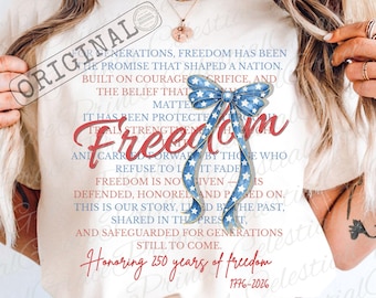 Freedom 250th Anniversary PNG, Patriotic Coquette Bow Design, America 1776-2026 Freedom Shirt Graphic, Independence Day png ORIGINAL