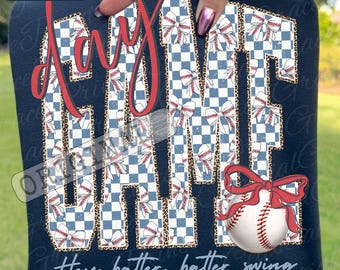 Baseball Game Day PNG, Coquette Baseball Shirt Design, Checkered Bow Baseball PNG, Sports Mom Game Day Digital Download ORIGINAL