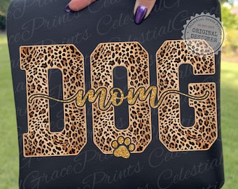 Leopard Print Dog Mom PNG • Faux Glitter Pet Owner Design • Glam Preppy Dog Mama PNG • Leopard Pattern Gold Sparkle Digital Download Design