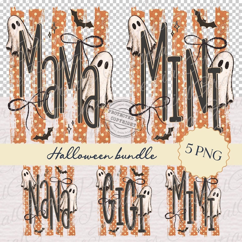 Halloween Family Bundle Mama Mini Mimi Gigi Nana PNG, Ghost Family Shirt Design, Coquette Halloween Bundle ORIGINAL Do Not Copy image 3