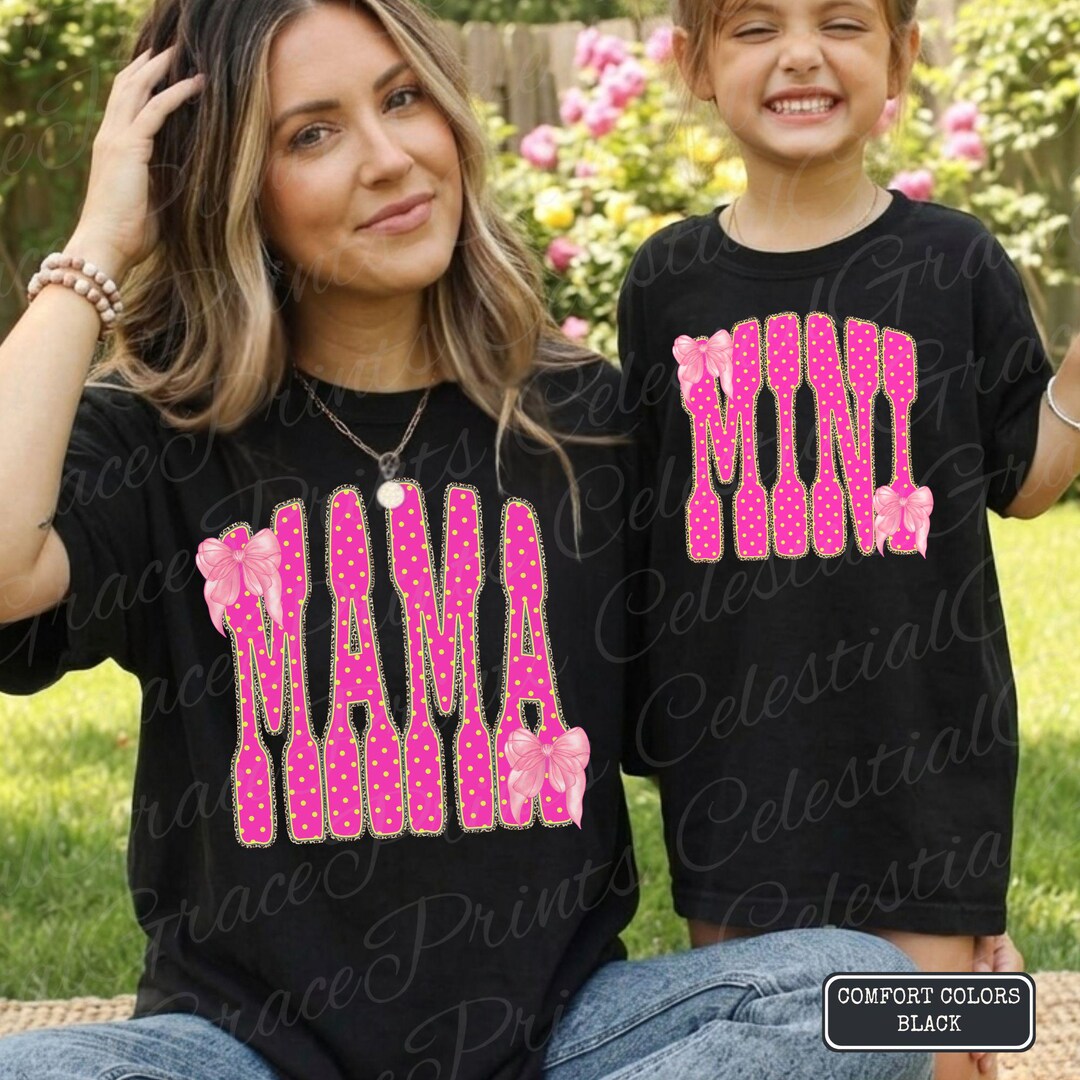 Mom Pink Pink/yellow Polkadot Mama Mini PNG Bundle, Coquette Bow Mama Design ...