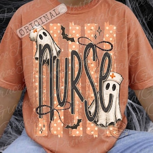 Halloween Nurse Ghost Png, Coquette CNA Png, Spooky Season RN Shirt Design, Striped Ghost Nurse Sublimation Png ORIGINAL Do Not Copy
